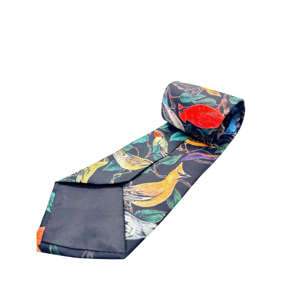 D'em Crazy Mens‎ Black Wild Bird Print Silk Necktie 1996 - Picture 3 of 4